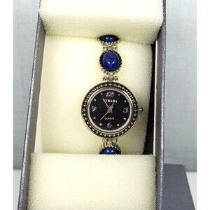 Woman's Stainless Steel Water Resistant Watch With Lapis Lazuli Stone 7 1/2 inch